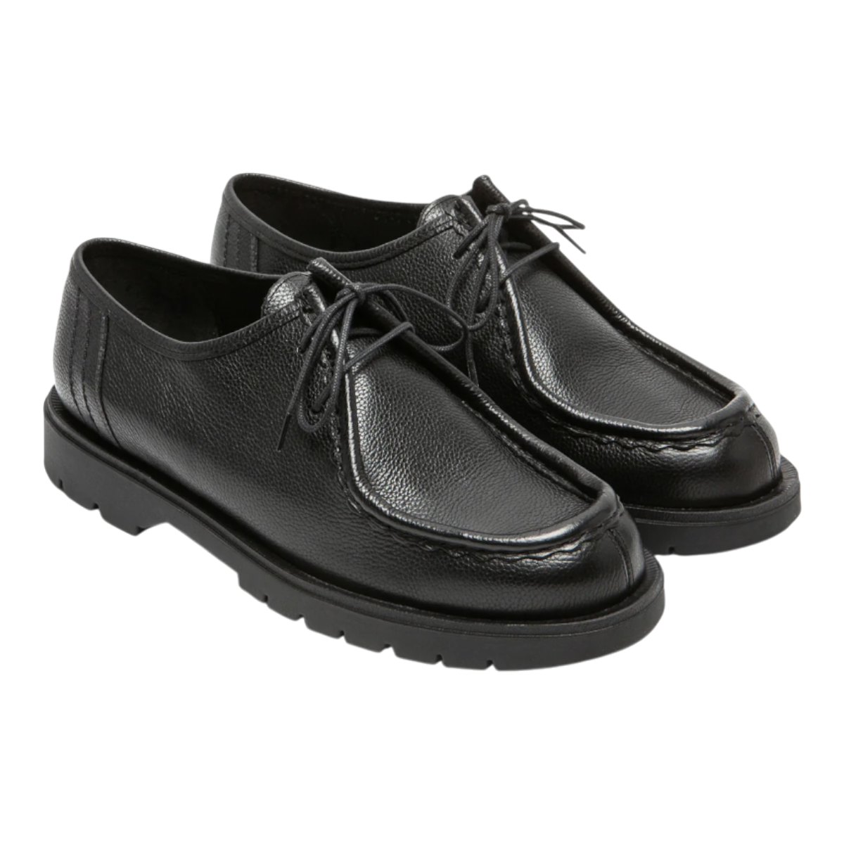 MILWORKS Kleman Padror G VGT black grained leather derby shoes with lace-up closure and sturdy rubber outsoles.