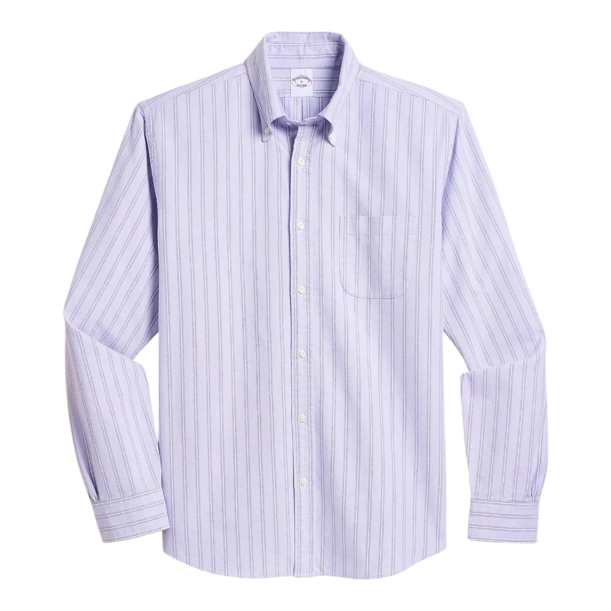 MILWORKS Brooks Brothers lavender striped oxford shirt with a button-down collar and chest pocket
