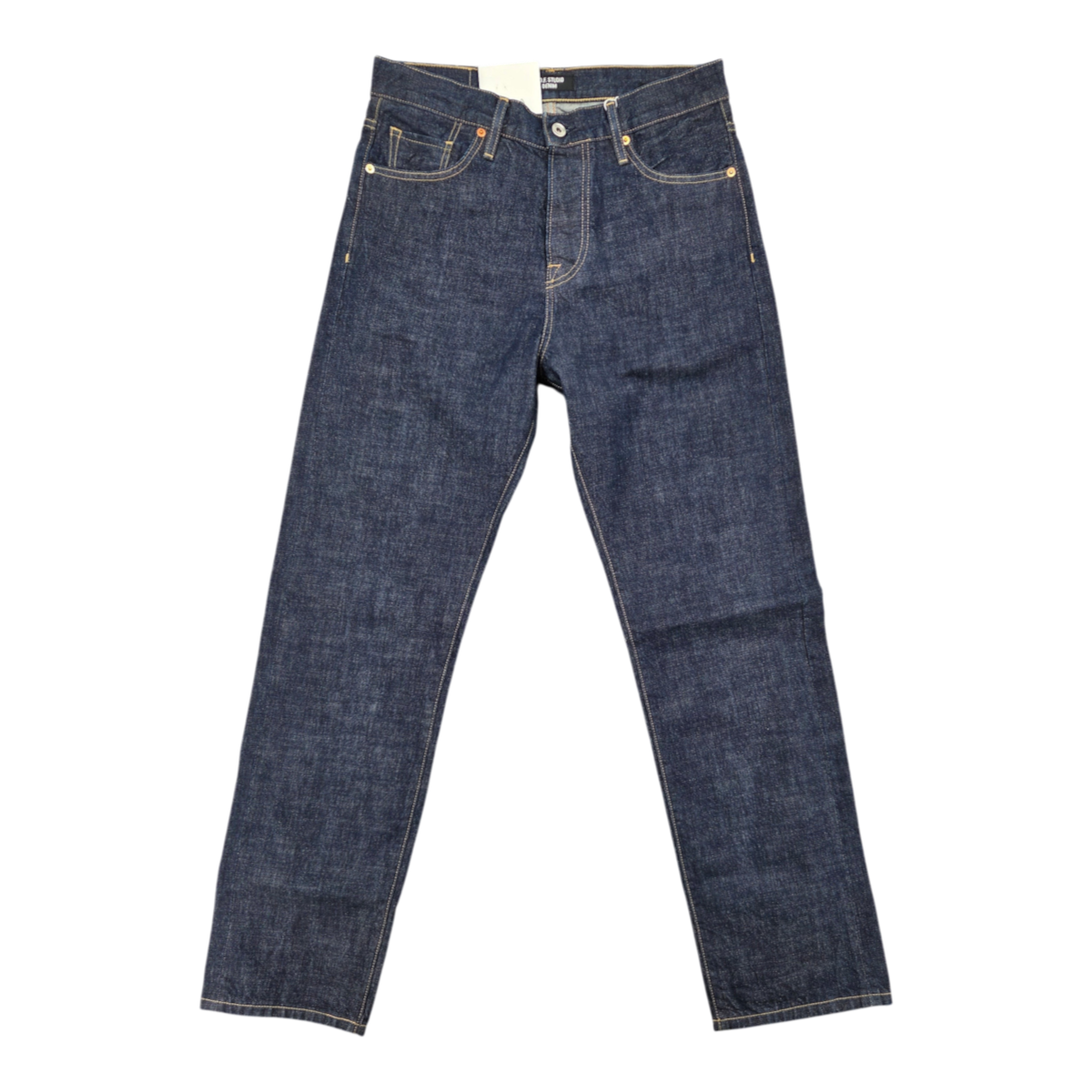 MILWORKS COF Studio M9 relaxed fit jeans in 14oz indigo rinsed selvedge denim with contrast stitching