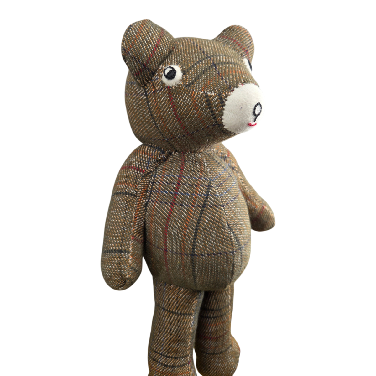 MILWORKS No145 Patch The Madras Bear in brown plaid check fabric with a white muzzle and stitched facial details.