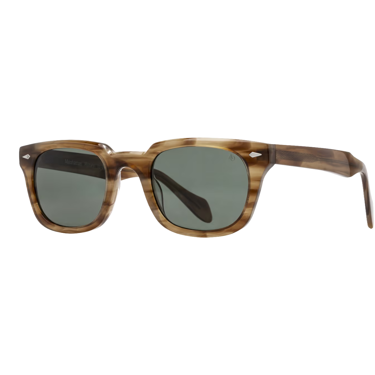 MILWORKS Manhattan sunglasses featuring honey-toned acetate frames, polarized lenses, and iconic spearhead temple decor.