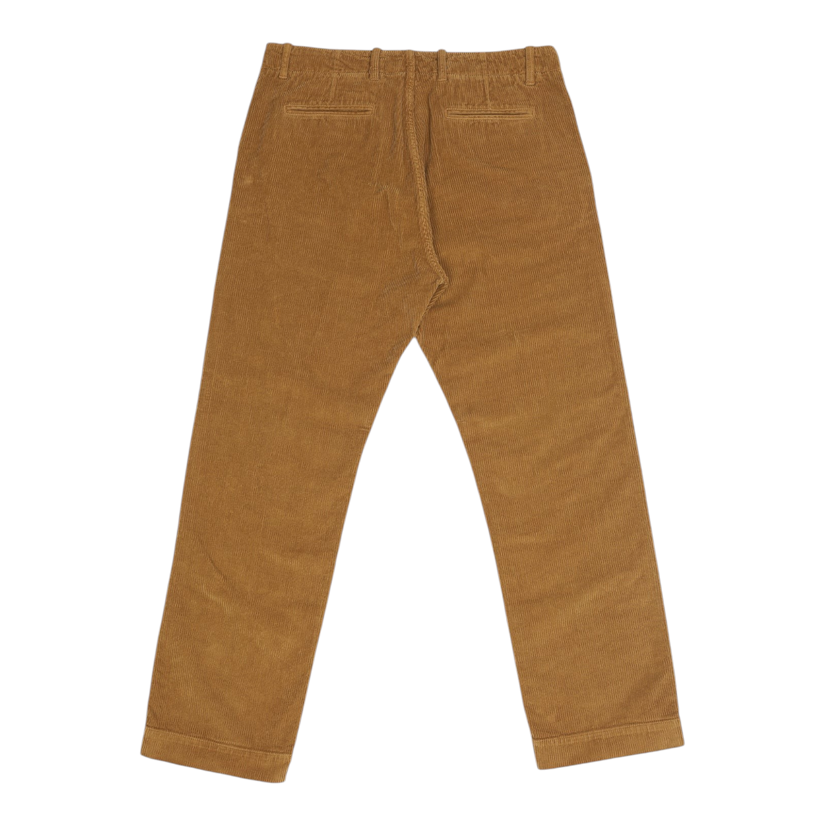 MILWORKS East Harbour Surplus mustard corduroy chino trousers, back view showing relaxed fit and pockets.