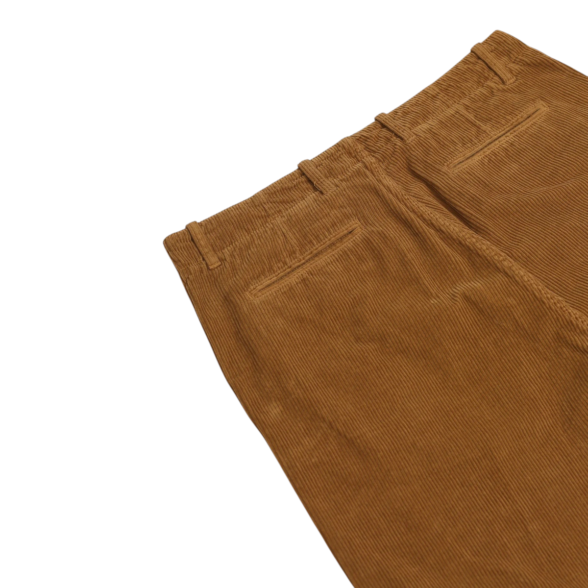 MILWORKS East Harbour Surplus mustard corduroy chino trousers featuring a relaxed fit and back welt pockets.