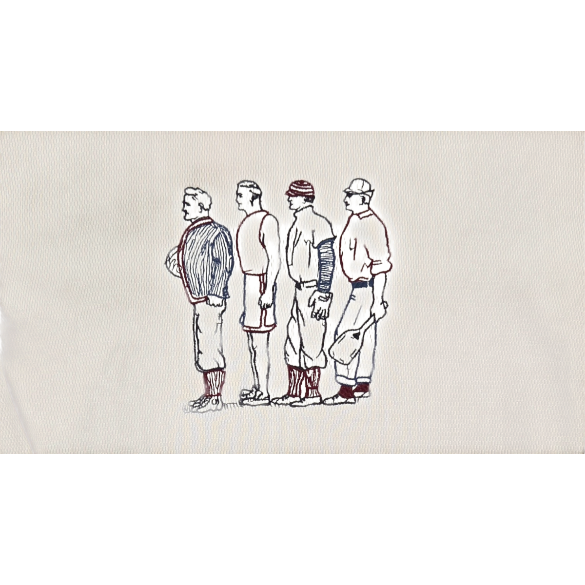 MILWORKS natural thermal shirt featuring detailed multicolor embroidery of four vintage athletes in profile