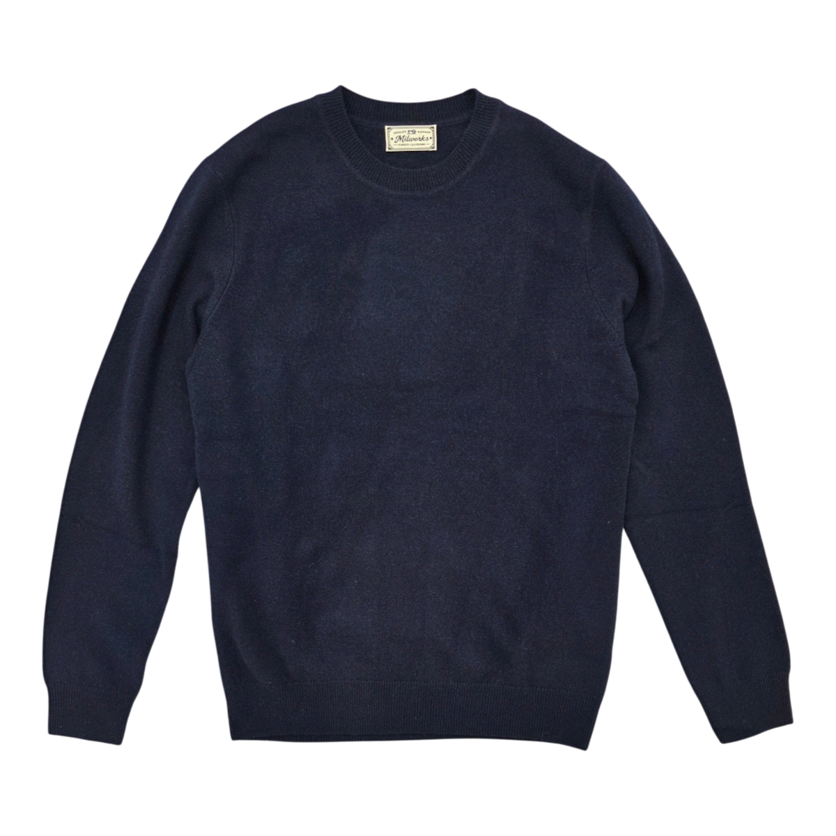 MILWORKS navy blue crew neck sweater in 100% premium cashmere with a classic knit construction.