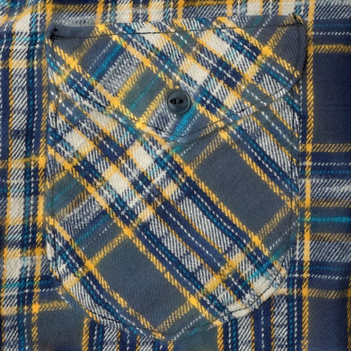 MILWORKS navy slub heavy flannel shirt with a textured check pattern and a buttoned chest pocket