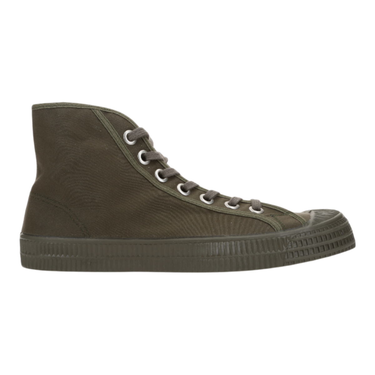 MILWORKS Novesta Star Dribble hi-top sneakers in military green wax cotton with a chunky natural rubber sole.