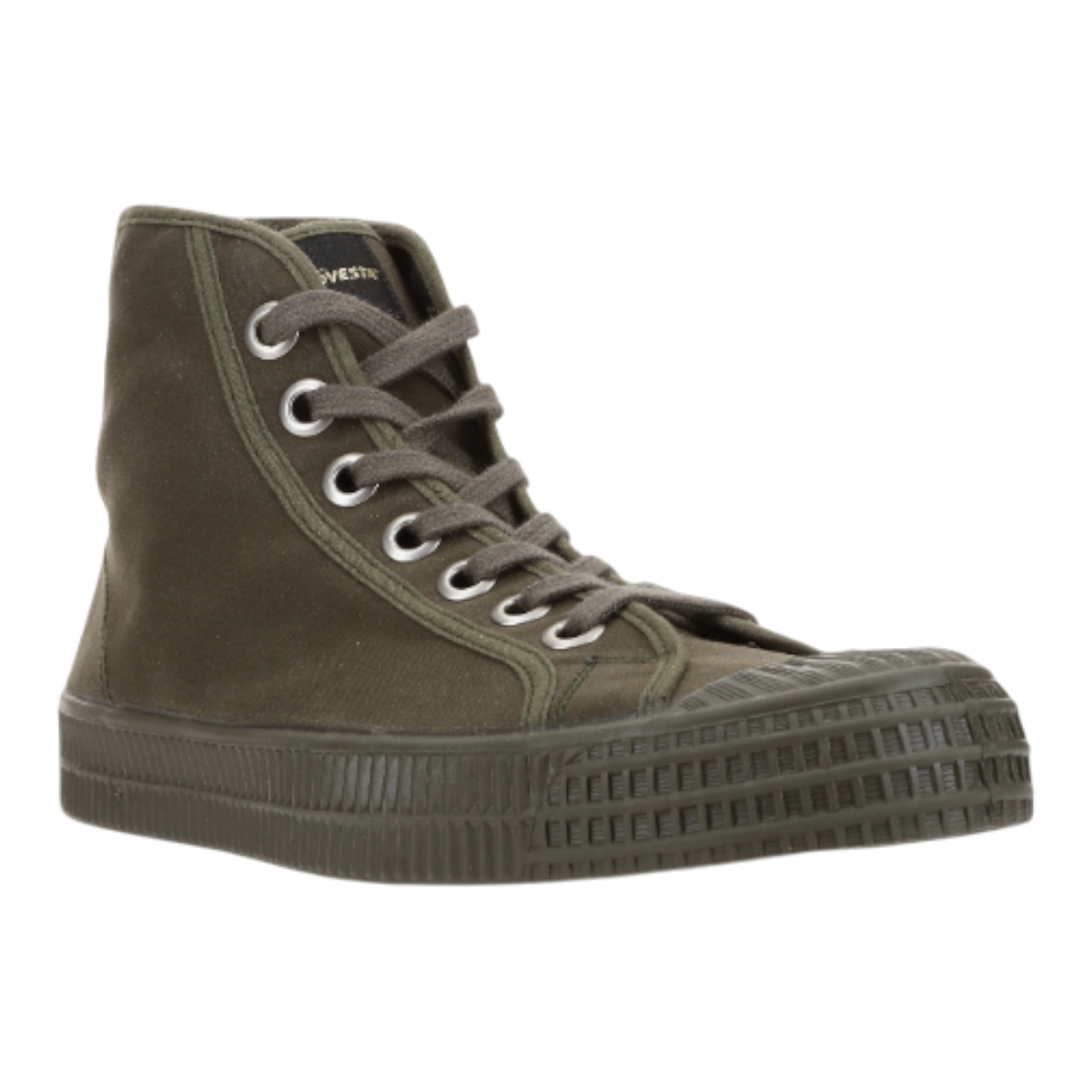 MILWORKS Novesta Star Dribble hi-top sneakers in military green wax cotton with a chunky natural rubber sole