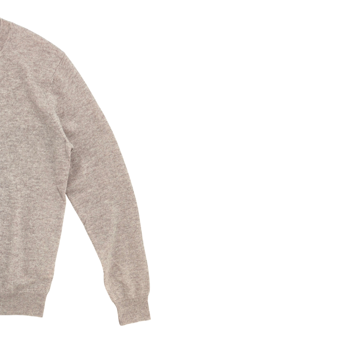 MILWORKS oatmeal 100% cashmere crew neck sweater with ribbed cuffs and hem in a classic knit construction.