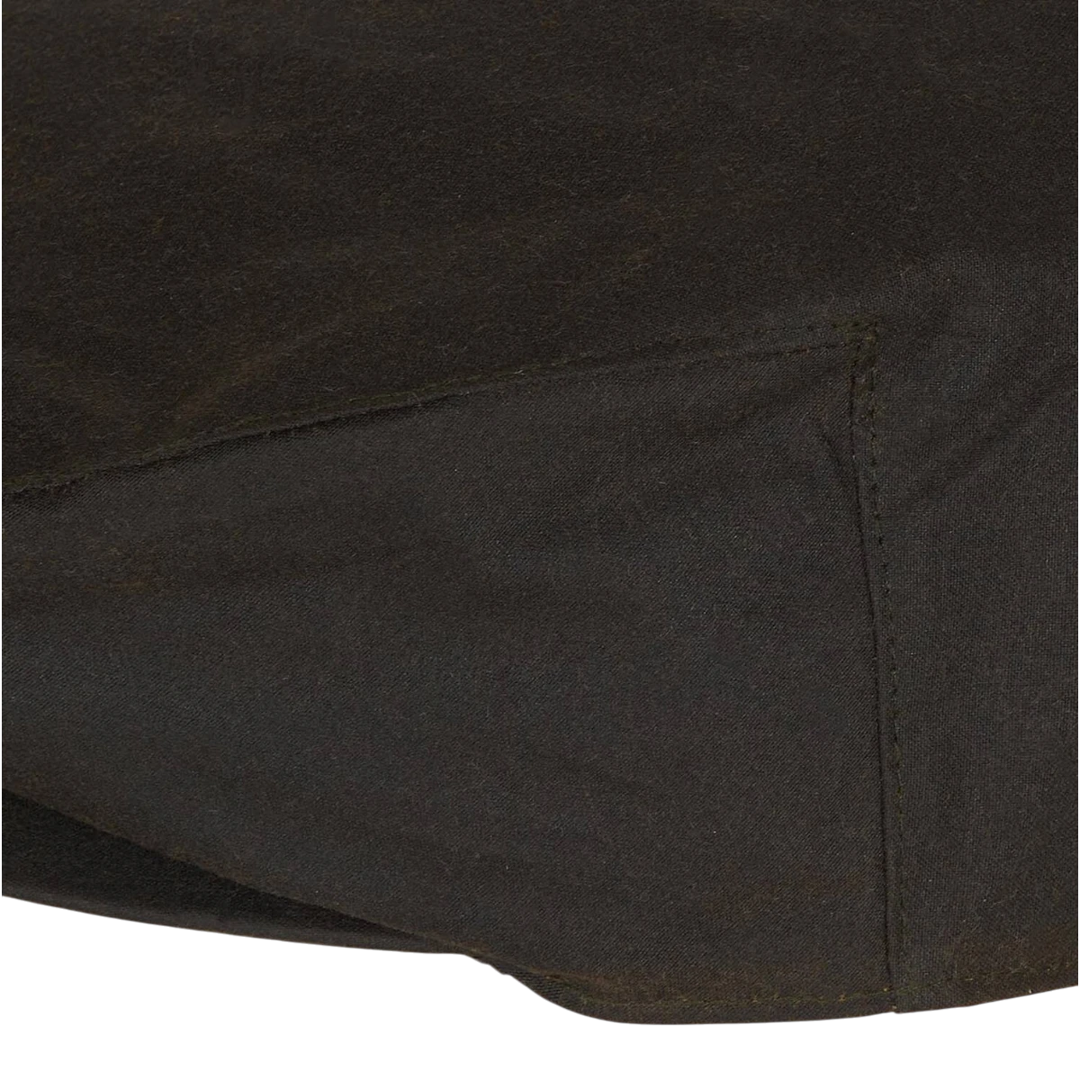 MILWORKS olive green waxed cotton flat cap with detailed stitching and water-resistant fabric texture