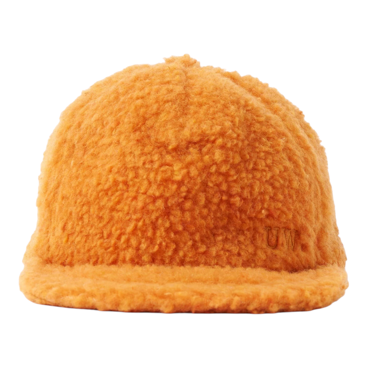 MILWORKS orange six-panel baseball hat in textured arctic fleece with a short brim and embroidered logo detail