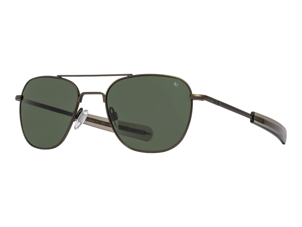 MILWORKS Limited Edition Original Pilot Hunter Moon sunglasses with antique burnt bronze frame and Calobar green lenses
