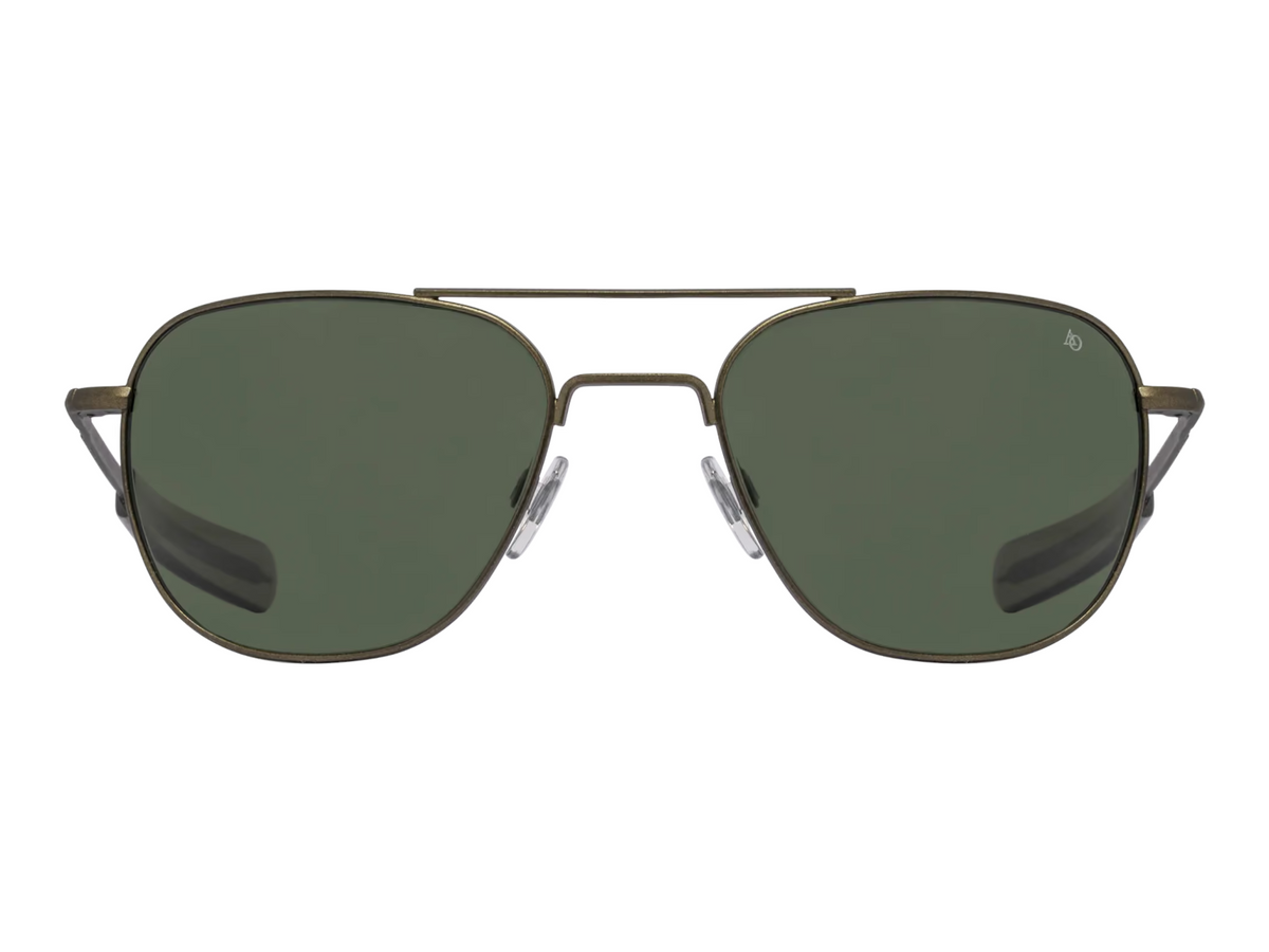 MILWORKS Limited Edition Original Pilot Hunter Moon sunglasses with antique burnt bronze frame and Calobar green lenses
