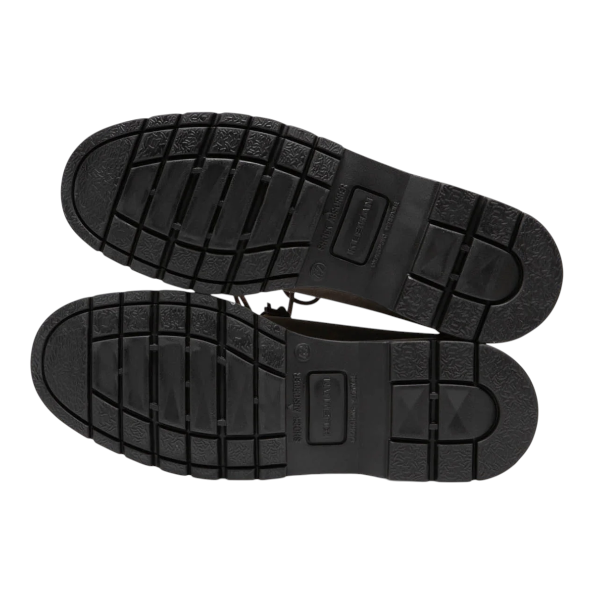 MILWORKS Padror MX V taupe shoes showing the black rubber lug outsoles with deep tread for grip.