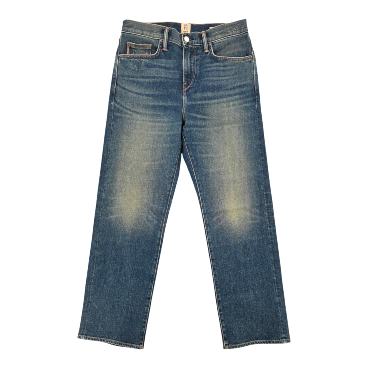 MILWORKS Pail loose straight selvedge jeans in a faded indigo wash with brown overdye and high rise fit.