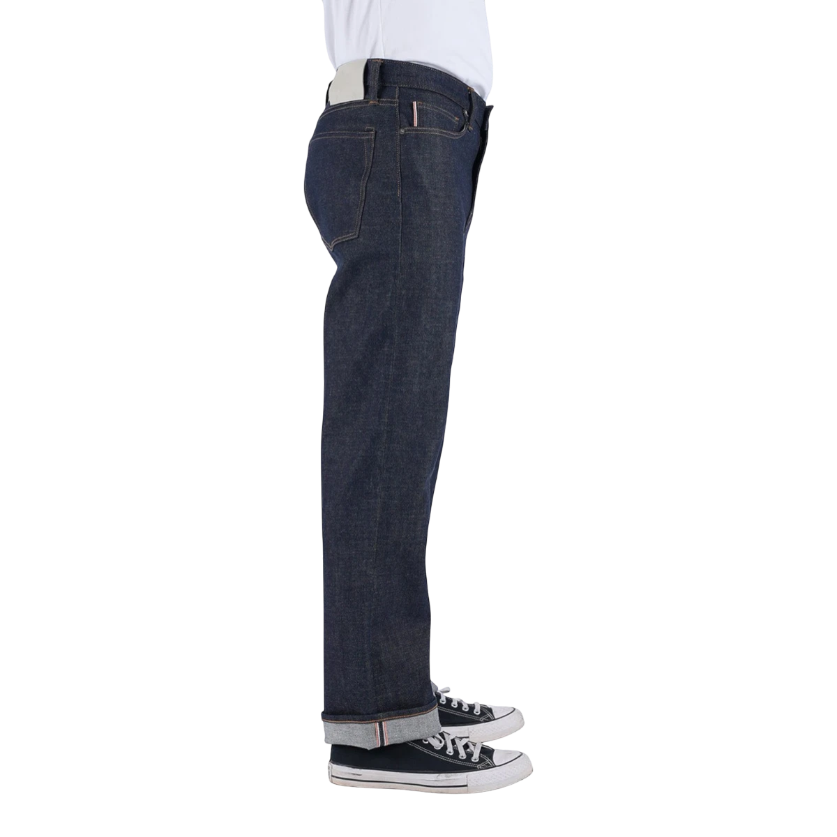 MILWORKS Pail loose straight fit raw indigo Japanese selvedge denim jeans with a high rise and cuffed hem