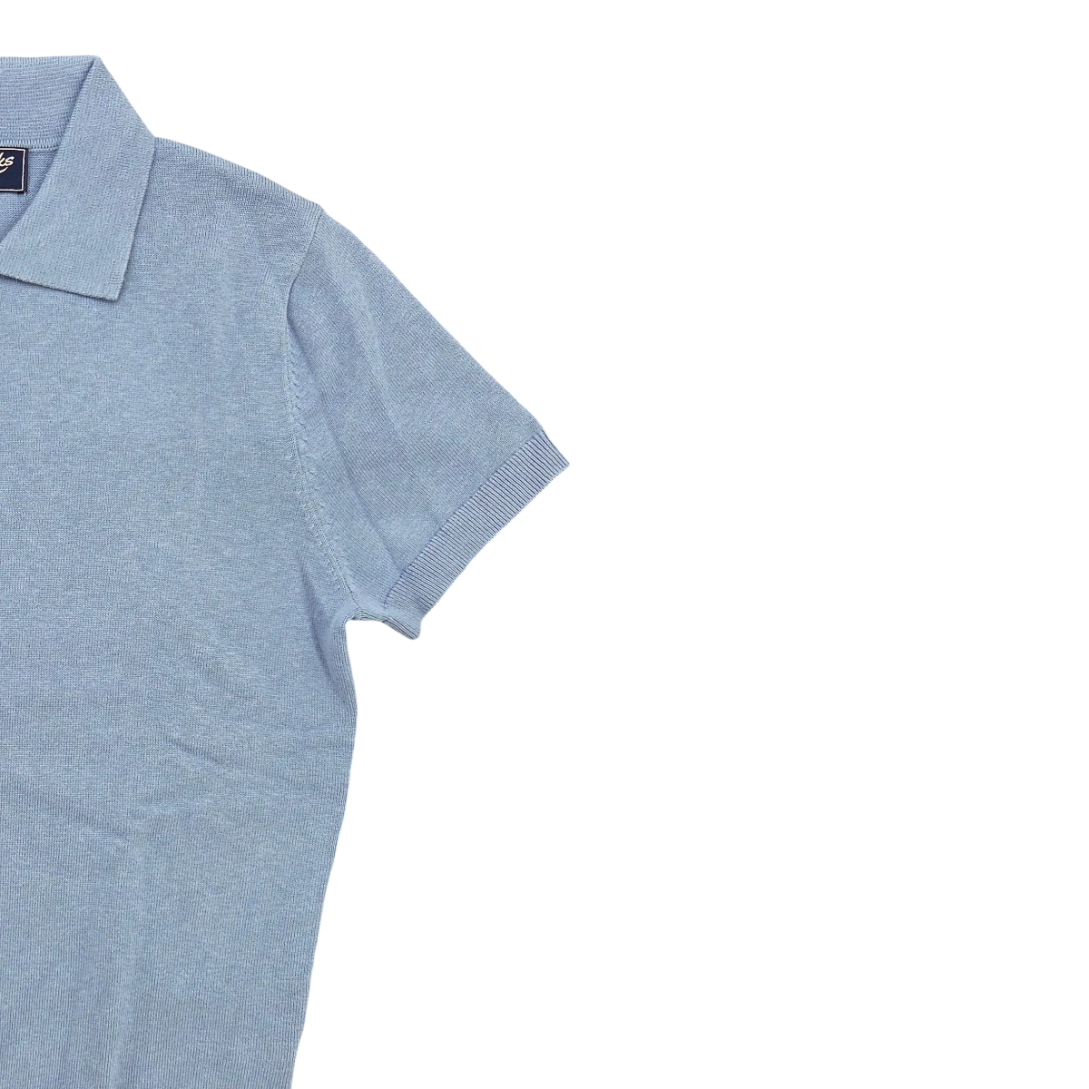 MILWORKS pale blue short sleeve knit polo shirt made from 95% cotton and 5% cashmere.
