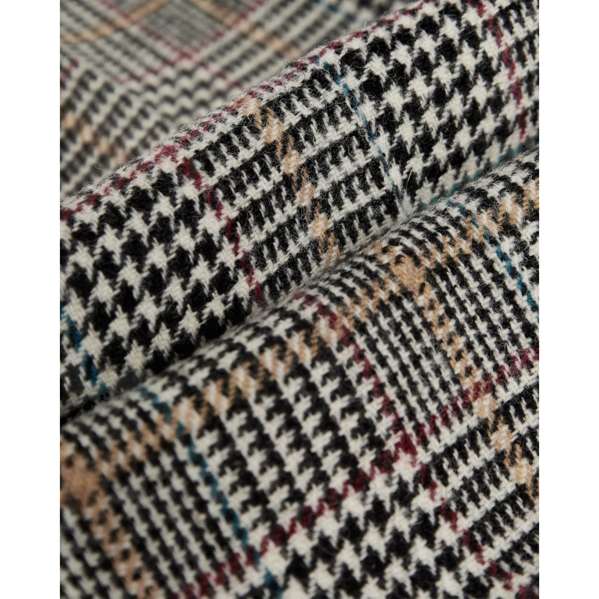 MILWORKS Prince of Wales check virgin wool fabric with a classic houndstooth pattern in neutral tones