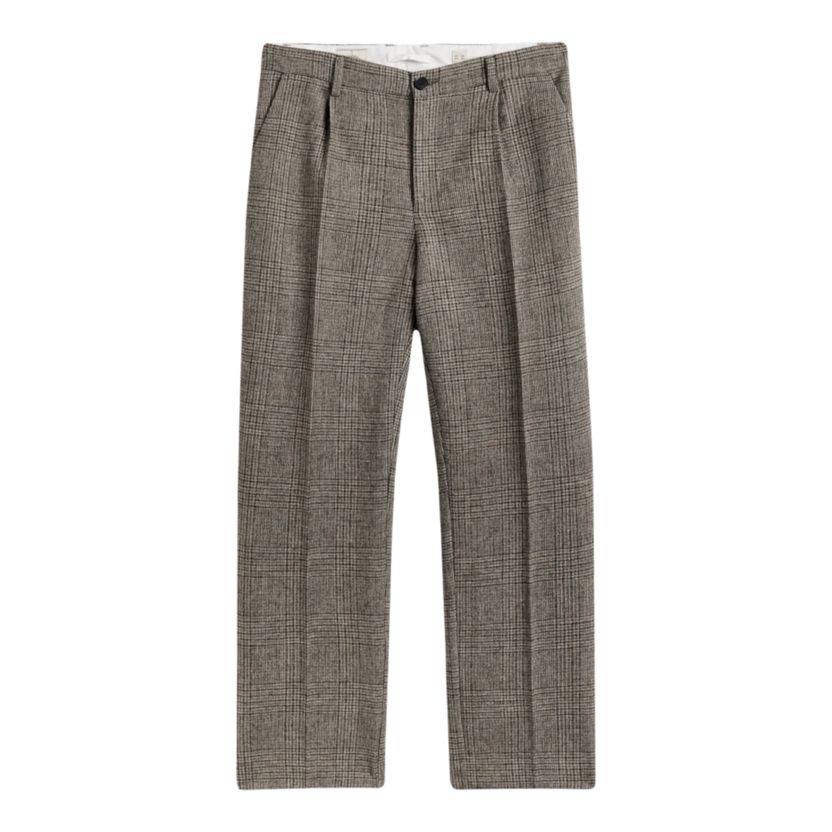 MILWORKS Prince of Wales single pleat trousers in grey virgin wool with a classic tailored fit