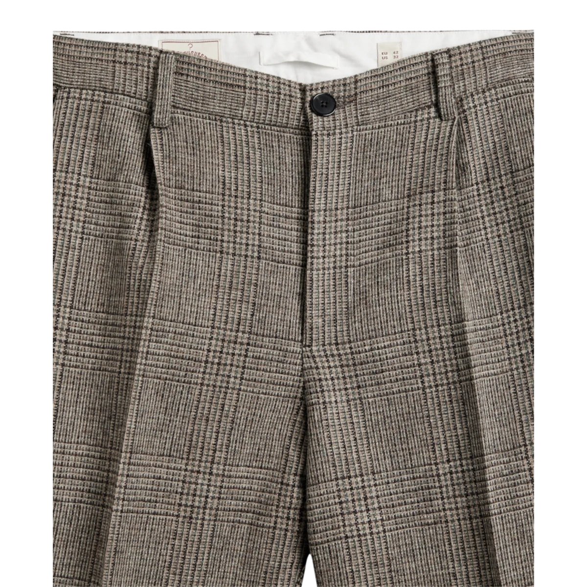 MILWORKS Prince of Wales check single pleat trousers in virgin wool with a tailored fit and button closure