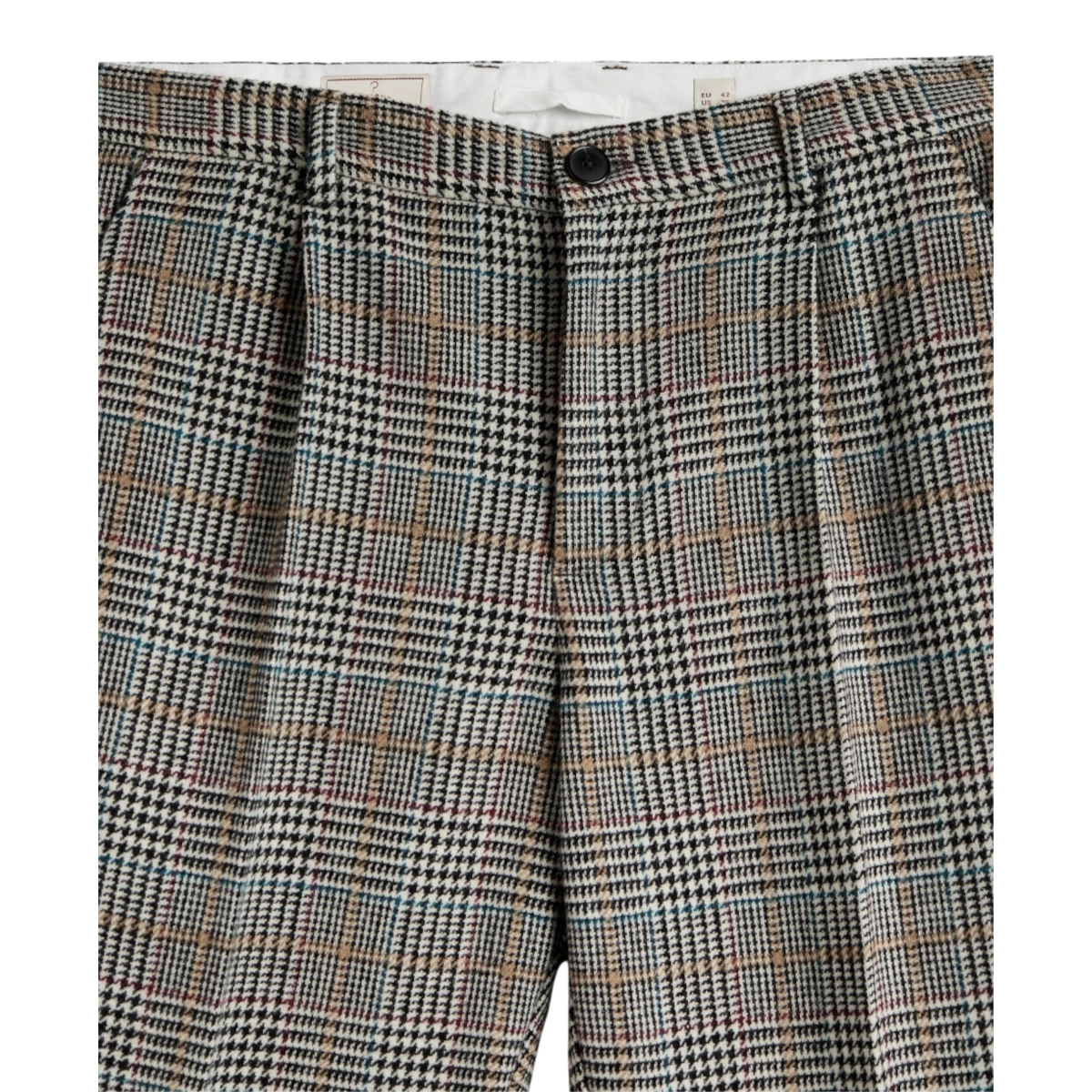 MILWORKS Prince of Wales check single pleat trousers in virgin wool with a classic tailored fit