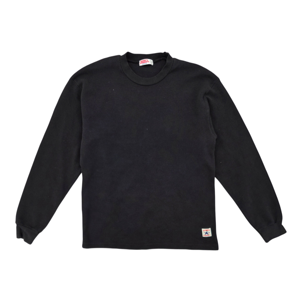 MILWORKS Randy's Garments black heavyweight thermal crewneck shirt with waffle knit texture and ribbed cuffs