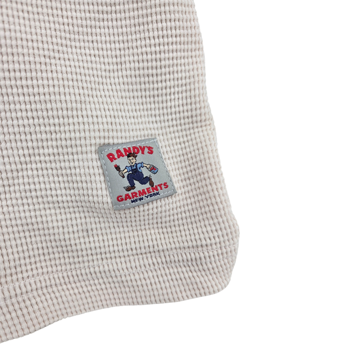 MILWORKS Randy's Garments heavyweight natural thermal crewneck featuring a textured waffle knit fabric and logo patch