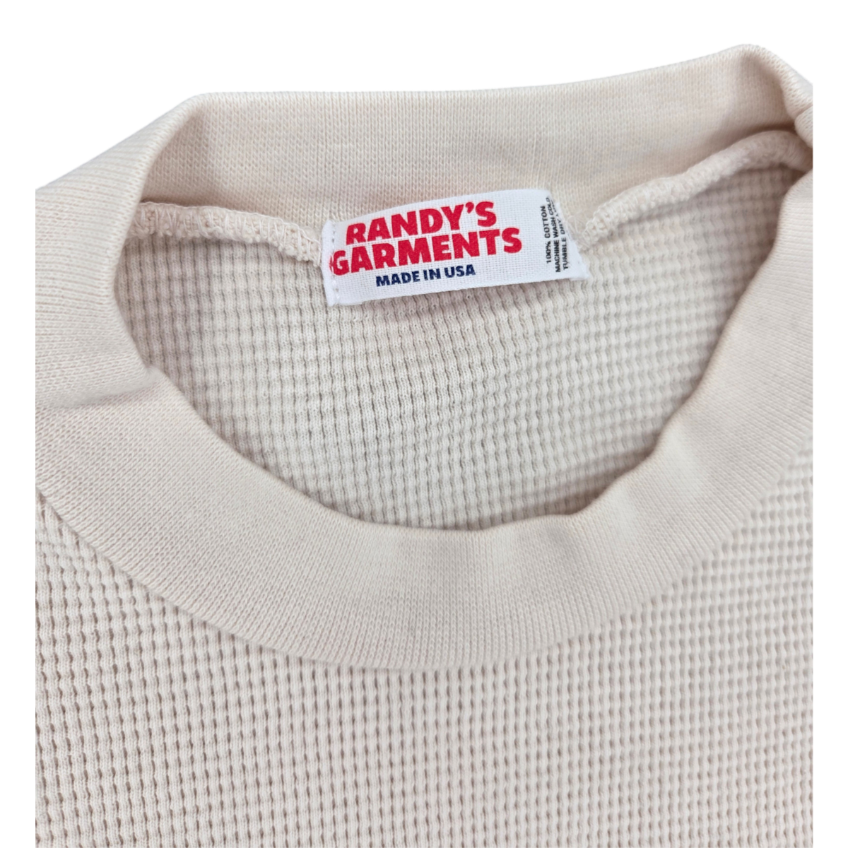 MILWORKS Randy's Garments heavyweight thermal crewneck in natural beige cotton with a waffle knit texture