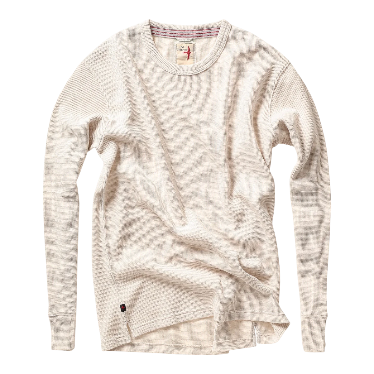 MILWORKS Relwen Bi Waffle Crew sweater in oatmeal featuring a textured waffle knit fabric and ribbed crew neckline.