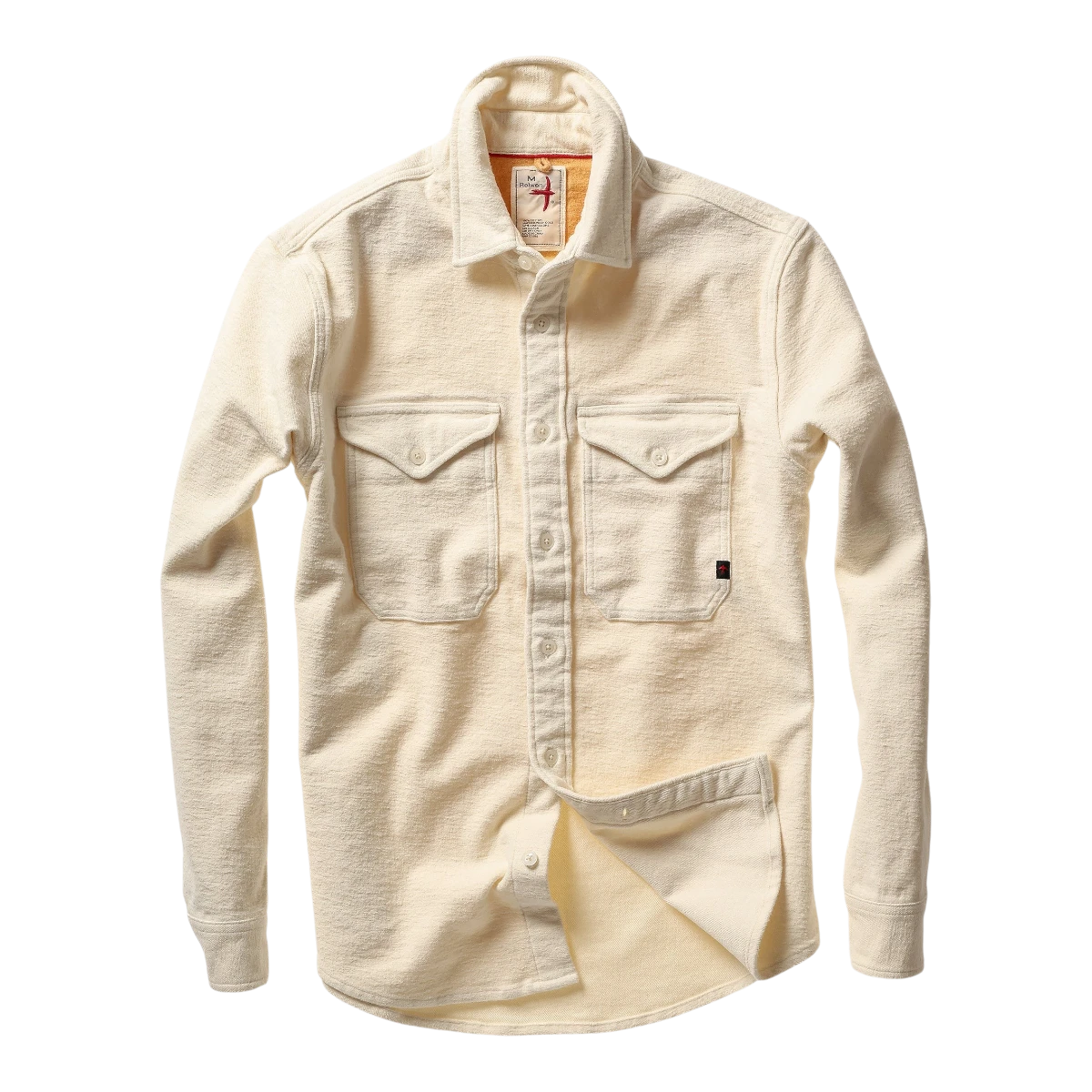 MILWORKS Relwen utility workshirt in bone white felted twill with dual chest pockets and button-down front.