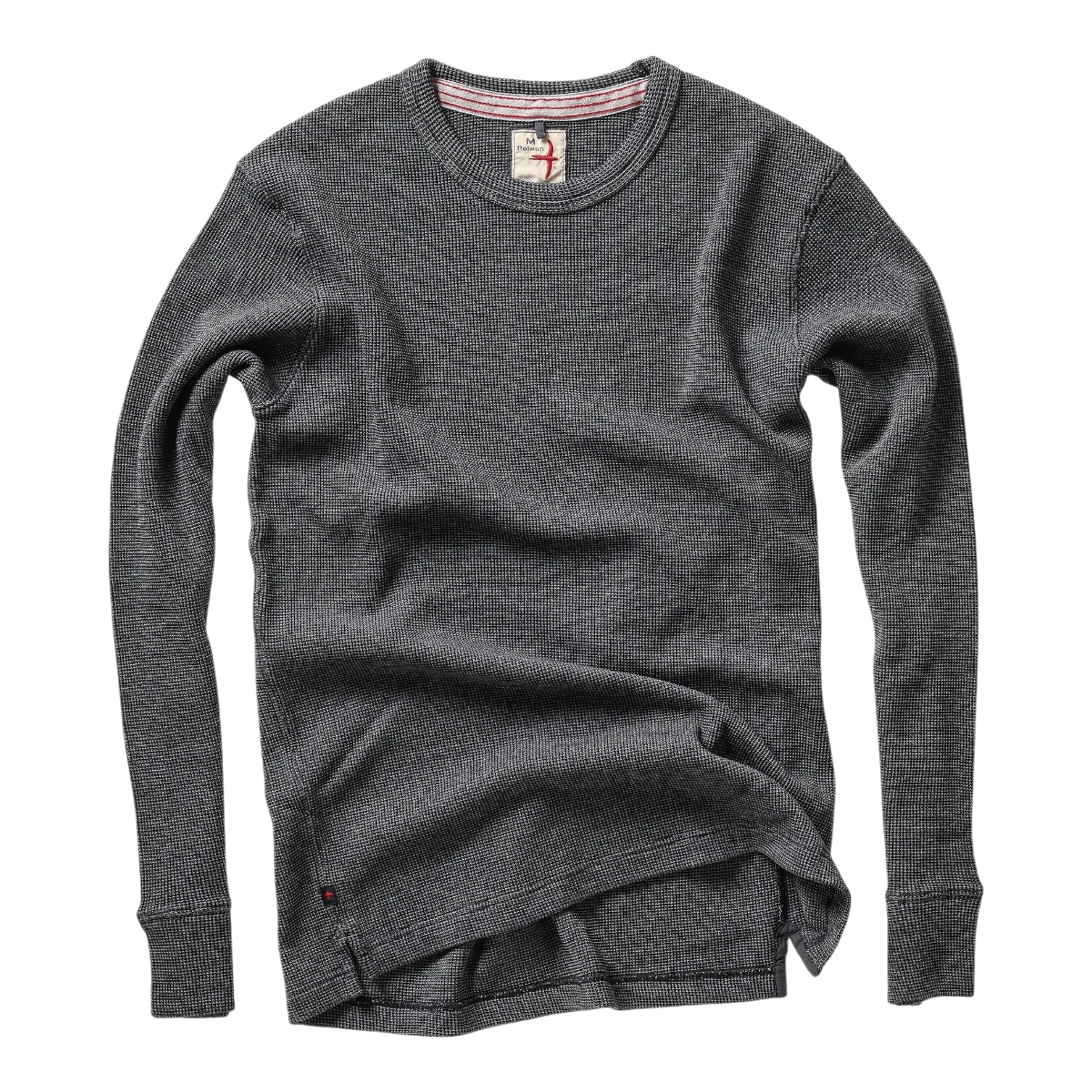 MILWORKS Relwen Bi Waffle Crew long sleeve shirt in dark charcoal with a textured waffle knit pattern.