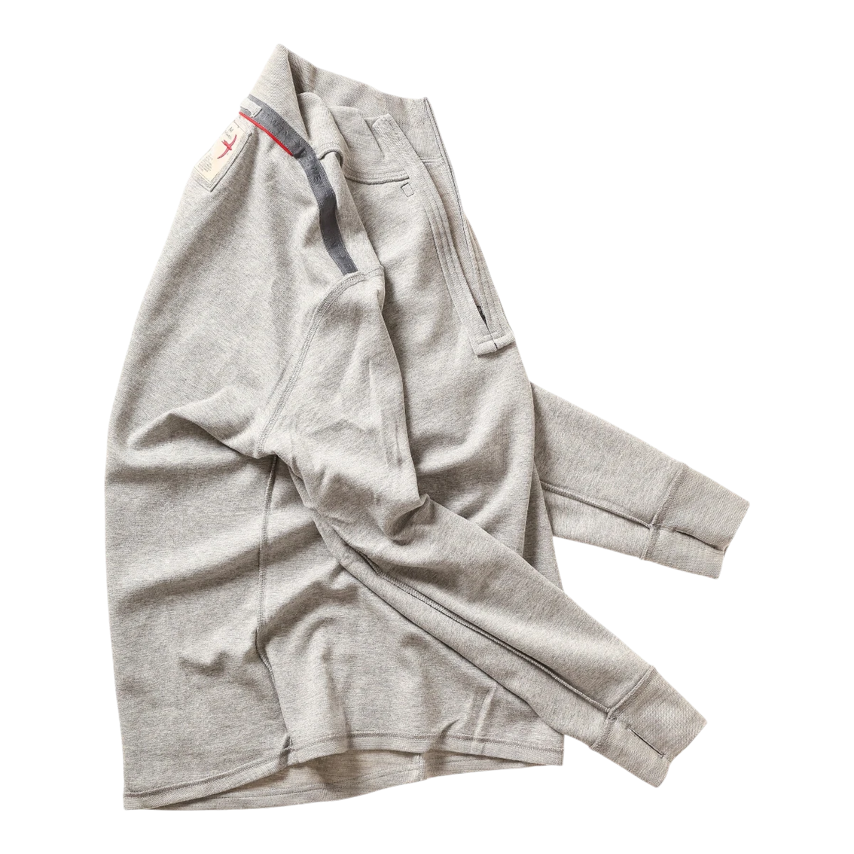 MILWORKS Relwen light grey wool cotton quarter zip sweater with contrast shoulder detailing
