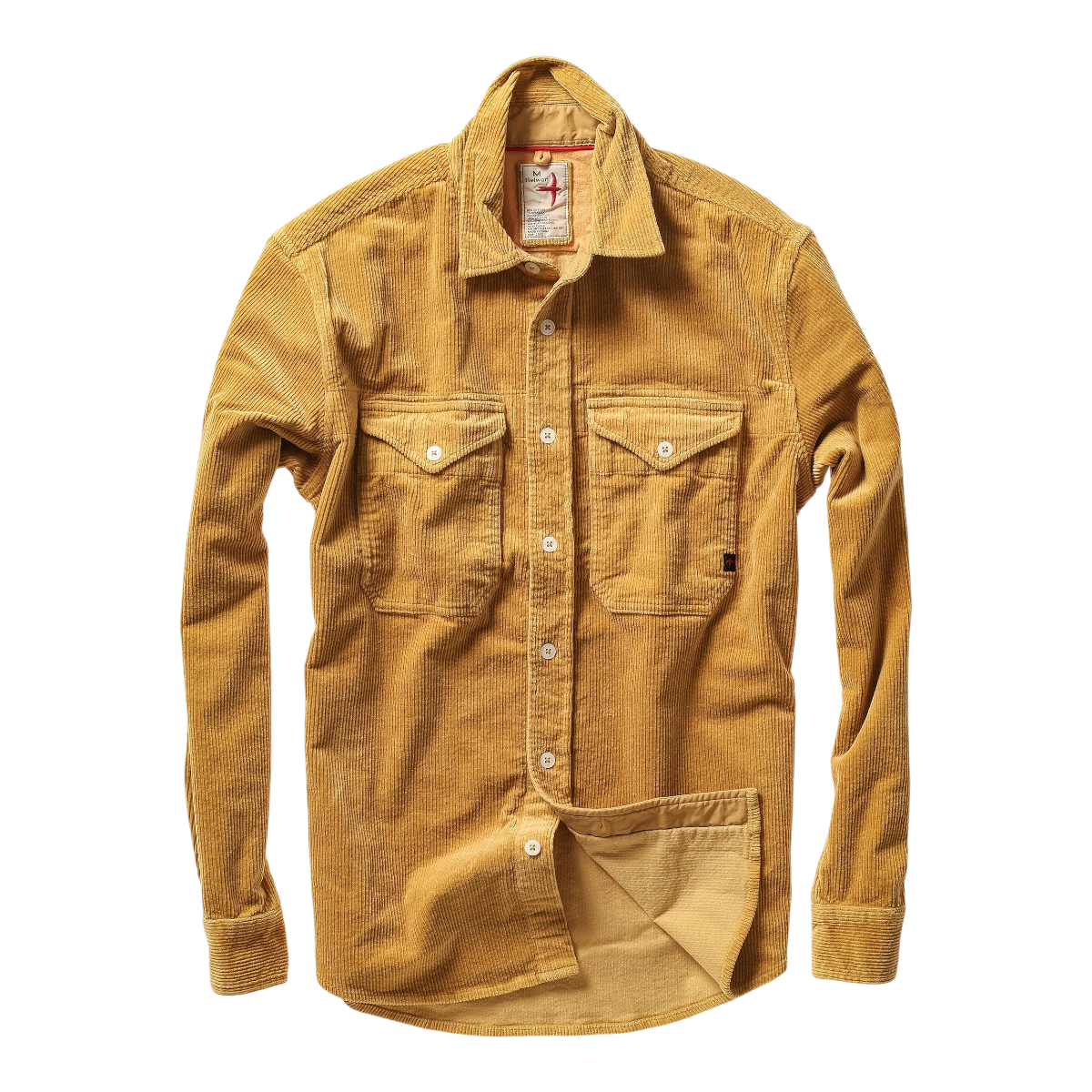 MILWORKS Relwen honey yellow corduroy long-sleeve workshirt with dual chest pockets and button-down front
