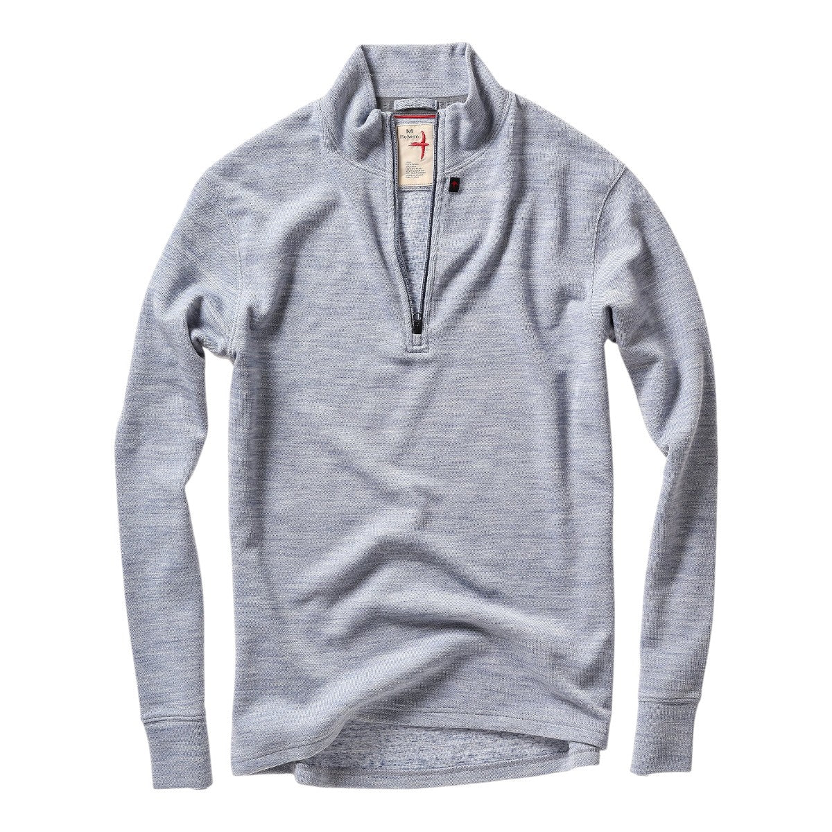 MILWORKS Relwen light blue wool cotton quarter zip sweater with a ribbed collar and long sleeves