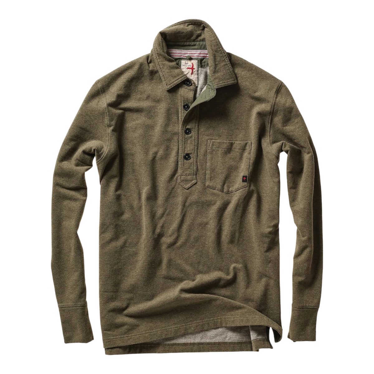 MILWORKS Relwen Mariner long sleeve polo shirt in bright loden green with a chest pocket and button placket