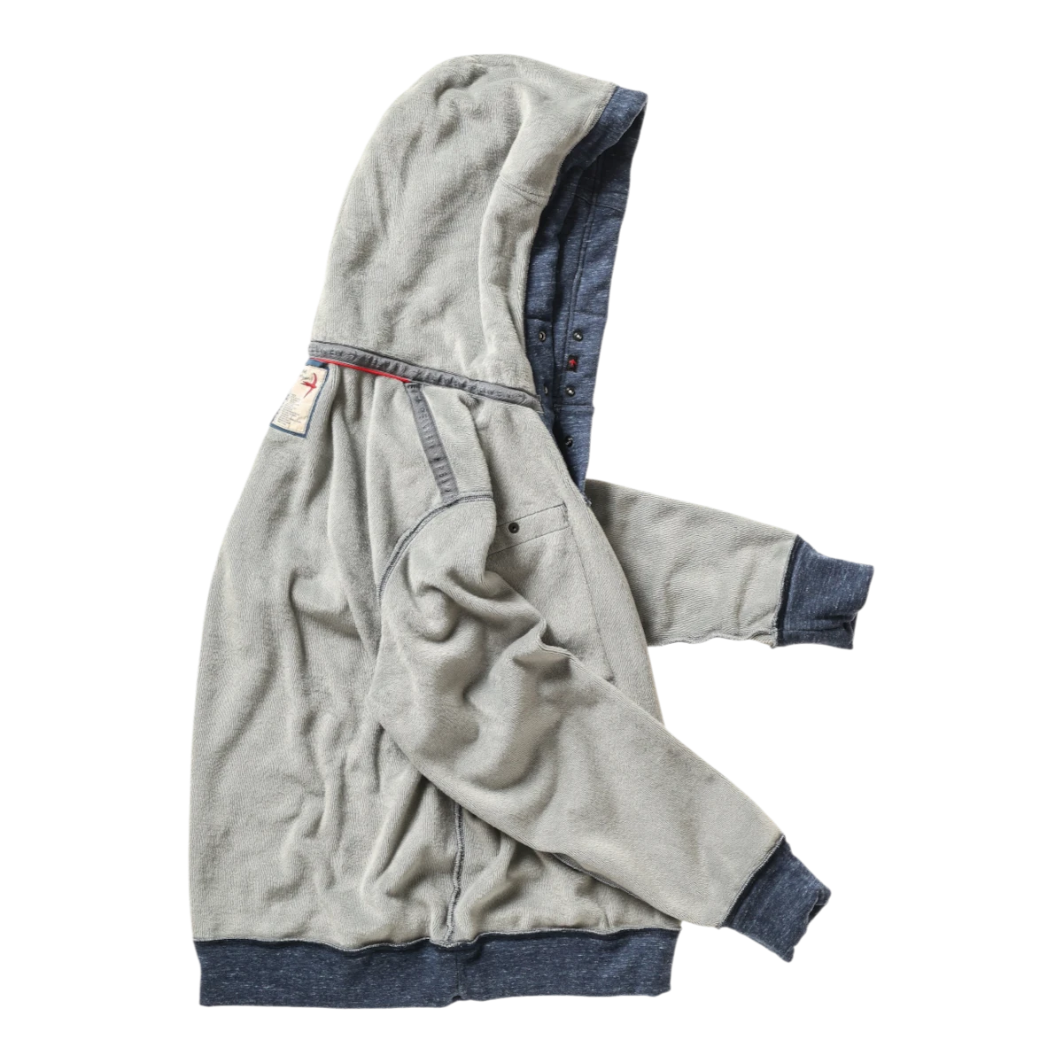 MILWORKS Relwen Micropile Hoodie in navy and grey with a soft fleece texture and contrast trim details