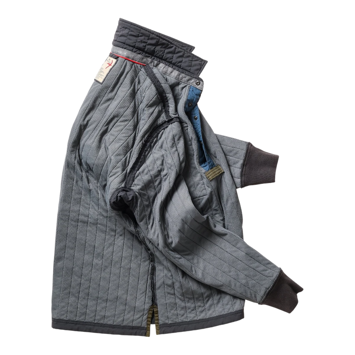 MILWORKS Relwen Polo Jack in midnight grey featuring a quilted interior lining and dark ribbed cuffs.