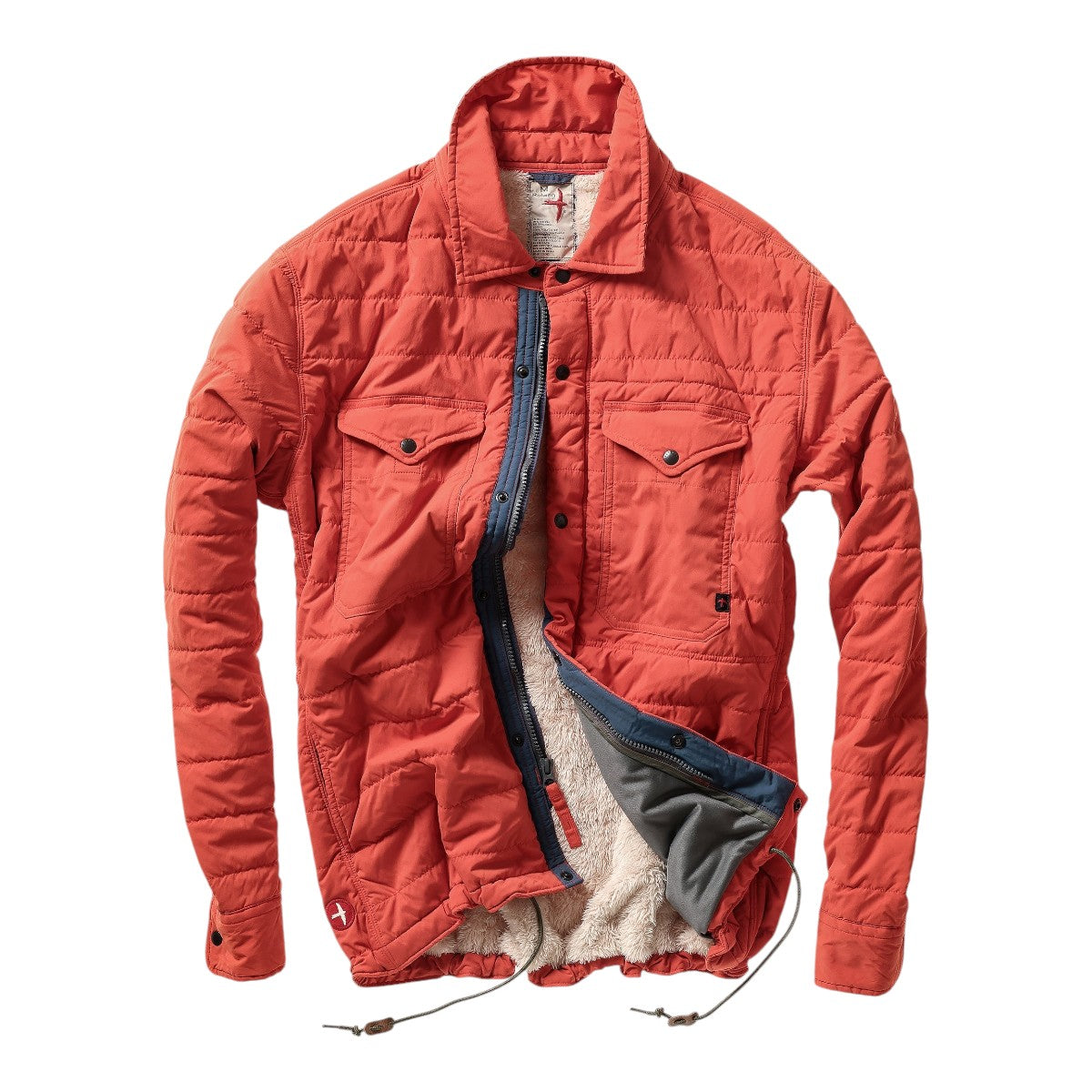 MILWORKS Relwen quilted superfleece jacket in dark orange with a soft fleece lining and snap button closure