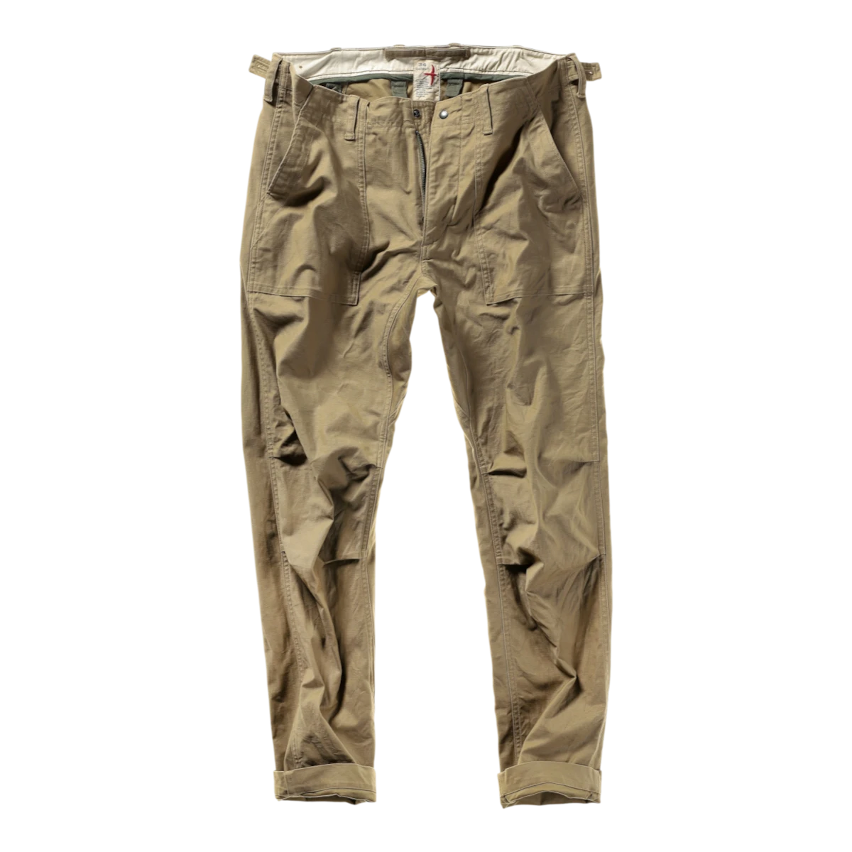 MILWORKS Relwen Supply worker pants in khaki cotton with utility pockets and reinforced knees