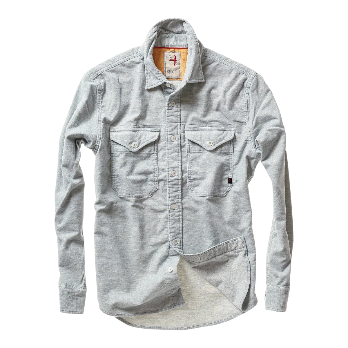 MILWORKS Relwen Utility Workshirt in cloud blue sueded fabric with dual chest pockets and button-down collar