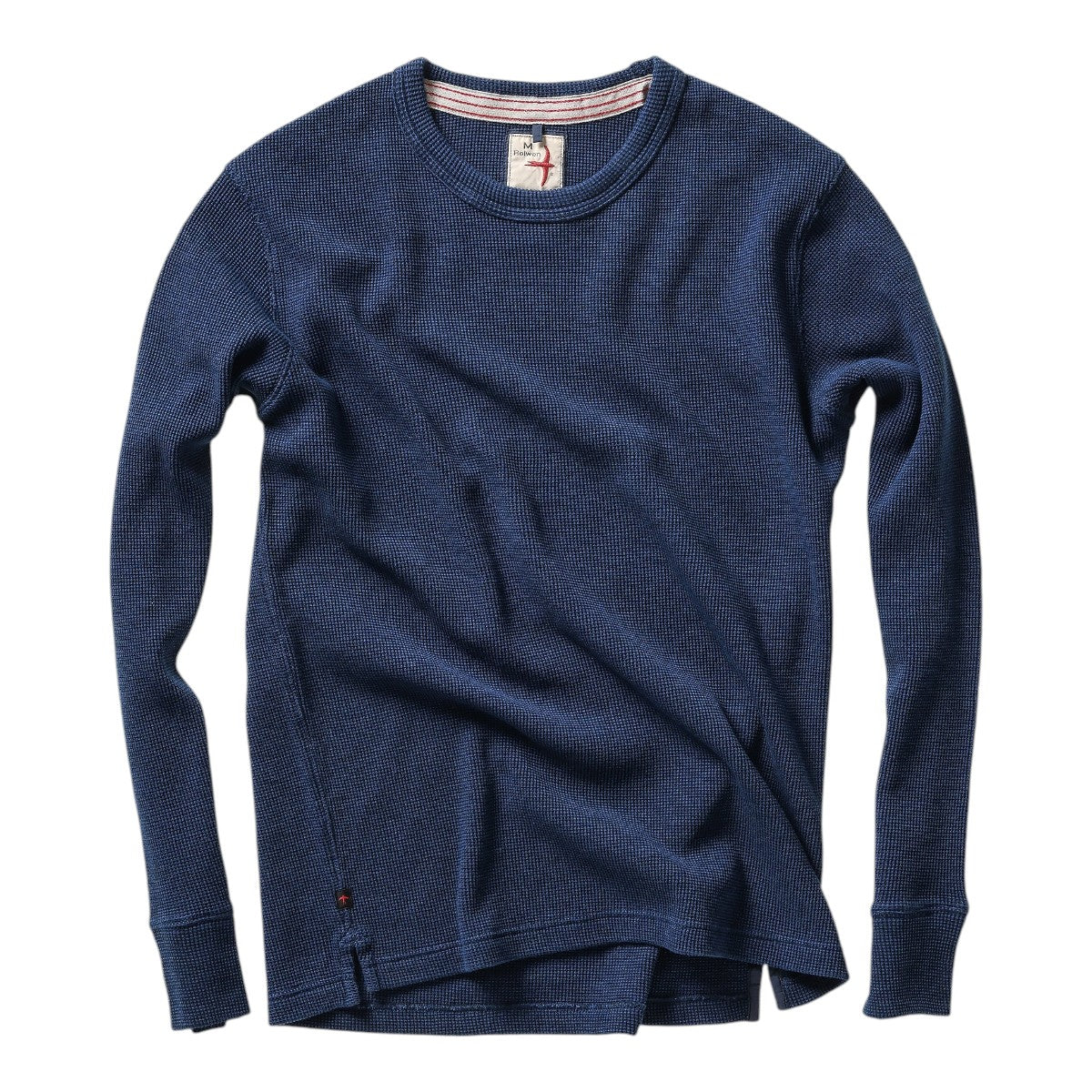 MILWORKS Relwen Bi Waffle Crew long-sleeve shirt in dark marine blue with a textured waffle-knit cotton fabric.