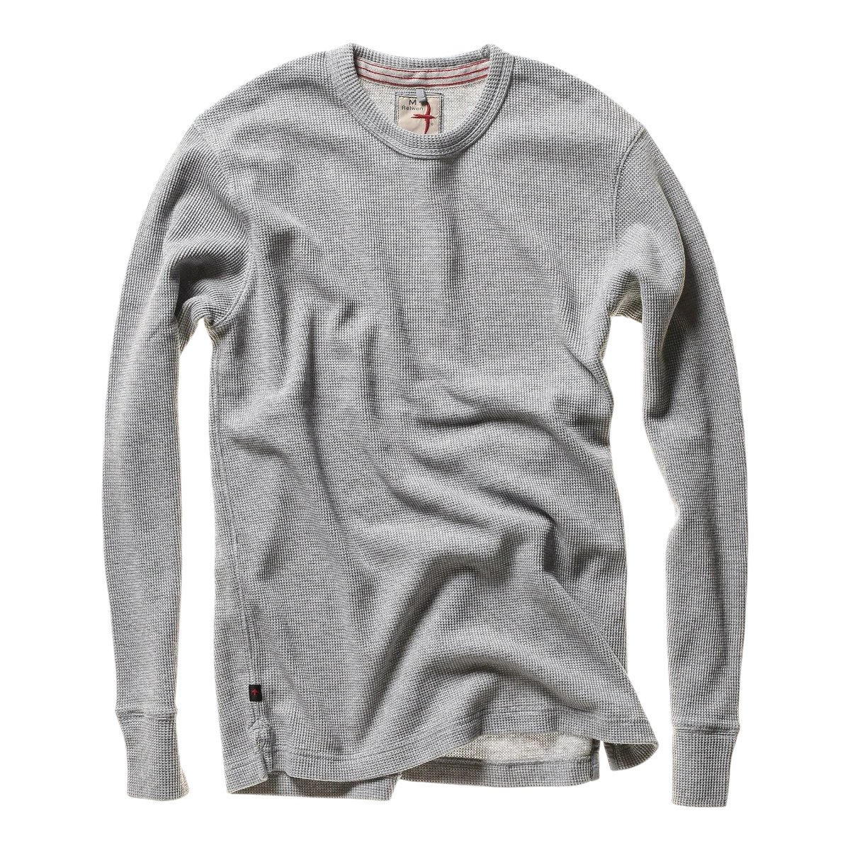 MILWORKS Relwen Bi Waffle Crew long-sleeve shirt in pale grey with a textured waffle-knit pattern