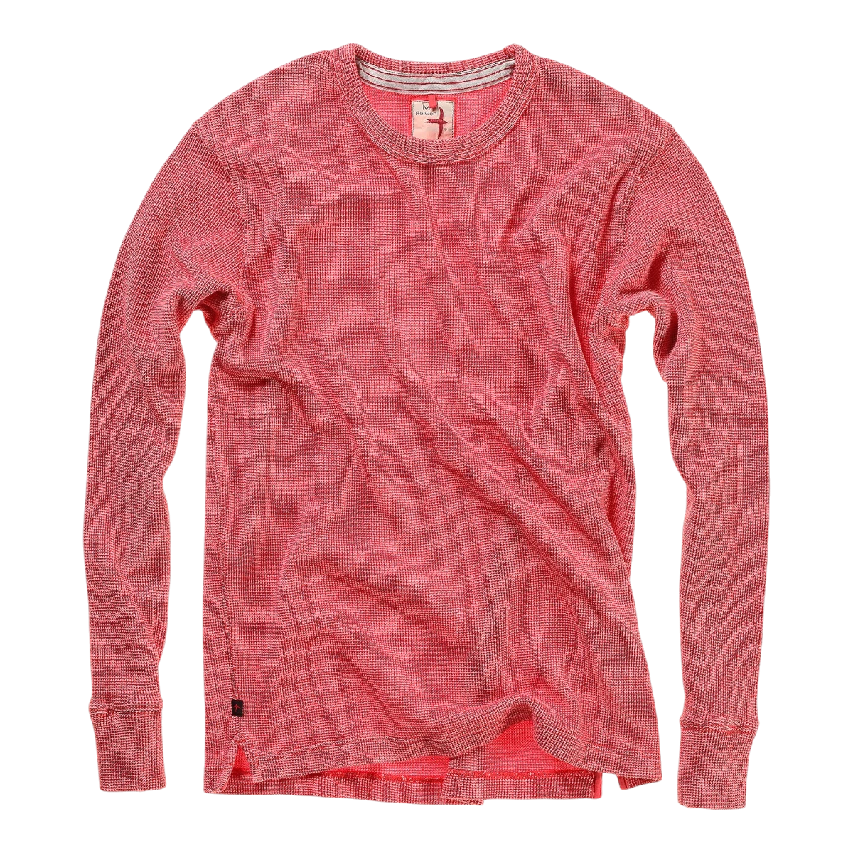 MILWORKS Relwen Bi Waffle Crew long sleeve shirt in sunset red textured waffle knit cotton fabric