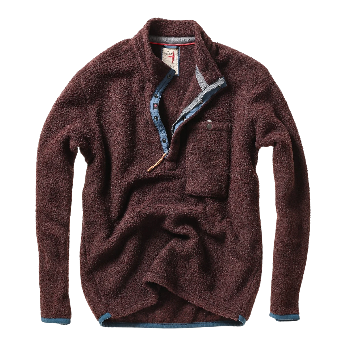 MILWORKS Relwen Wooly Shag snap zip pullover in blackberry deep purple with a textured fleece finish and chest pocket