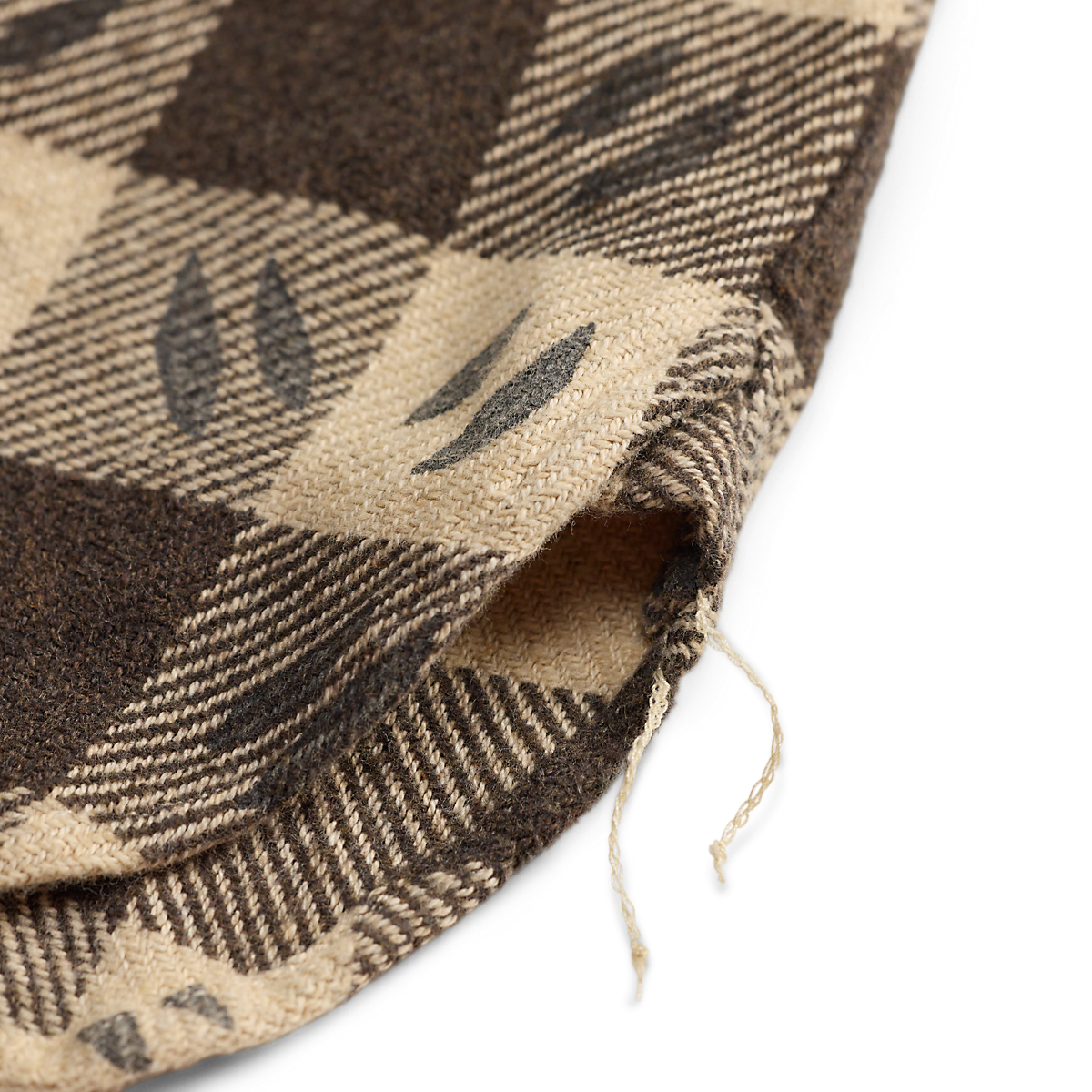 MILWORKS RRL wool long sleeve sports shirt in brown and cream checkered pattern with textured fabric detail