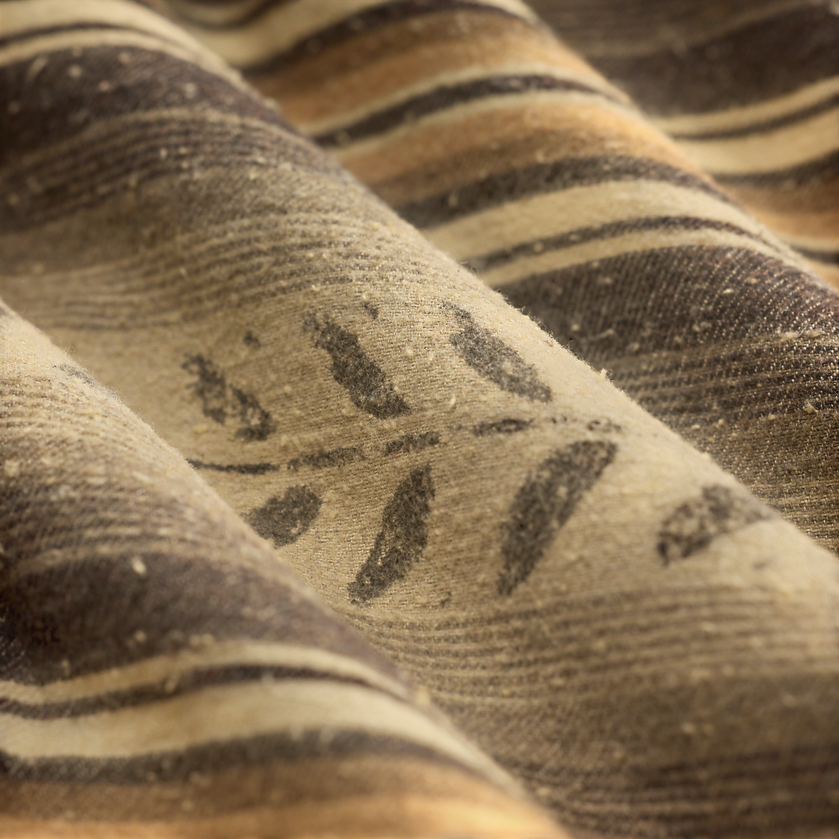 MILWORKS RRL wool sport shirt fabric in grey and brown with a striped leaf pattern and textured weave
