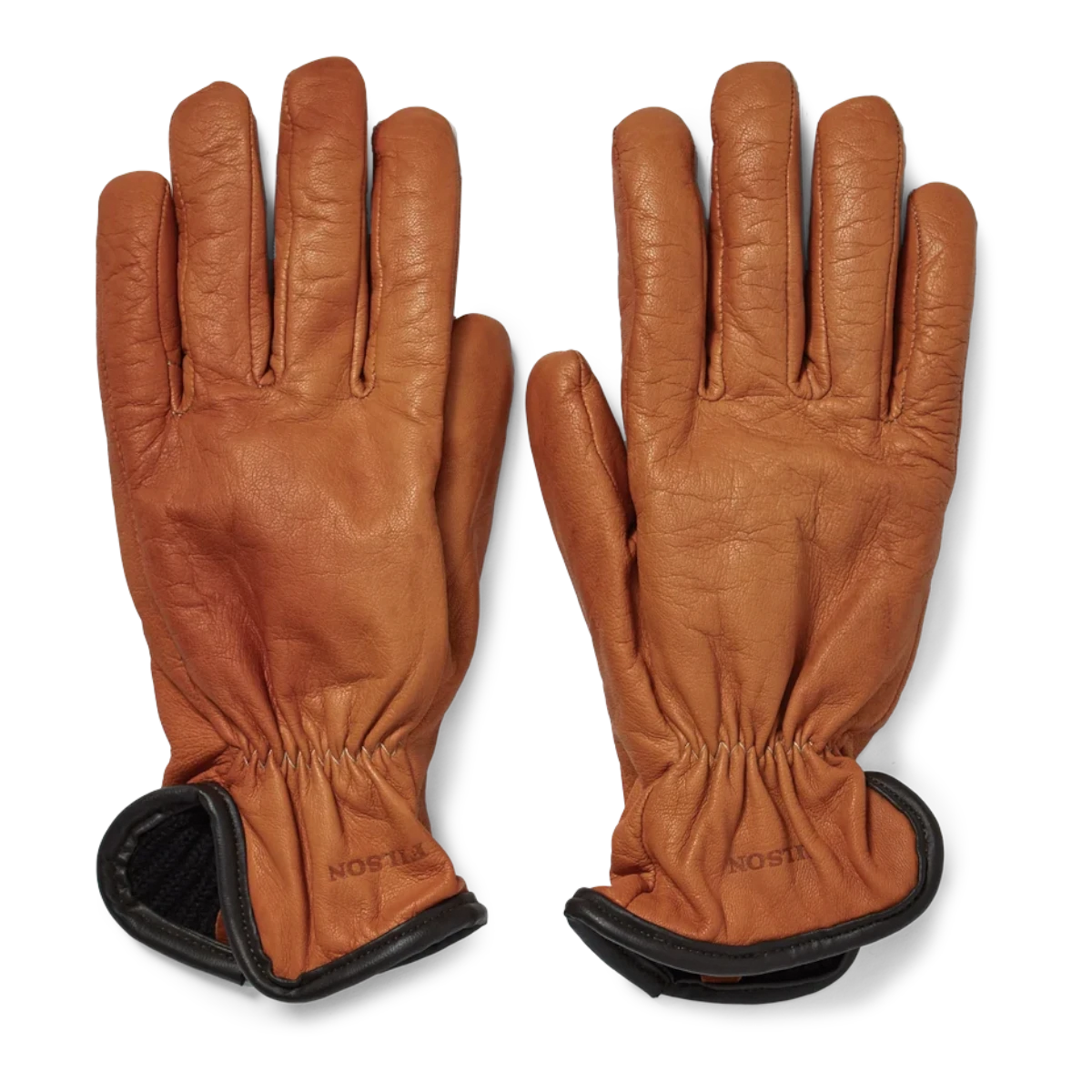 MILWORKS saddle brown goatskin leather work gloves with wool lining and elastic cuffs for a secure fit.