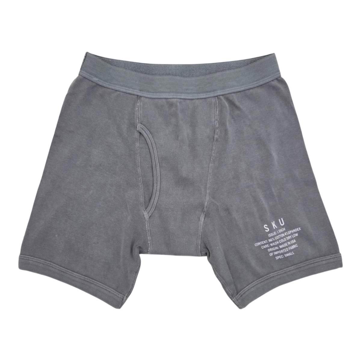 MILWORKS sage green distressed pigment-dyed Supima cotton rib boxer briefs with an elastic waistband.