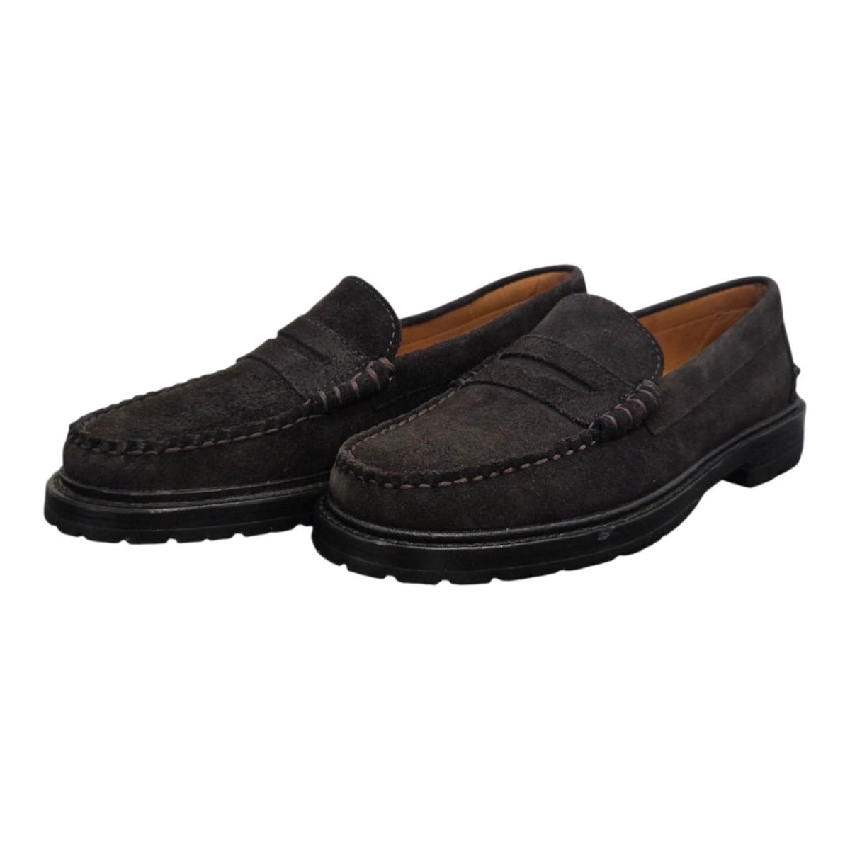 MILWORKS Sebago Dawson loafers in dark brown suede with a classic penny strap and durable lug sole.