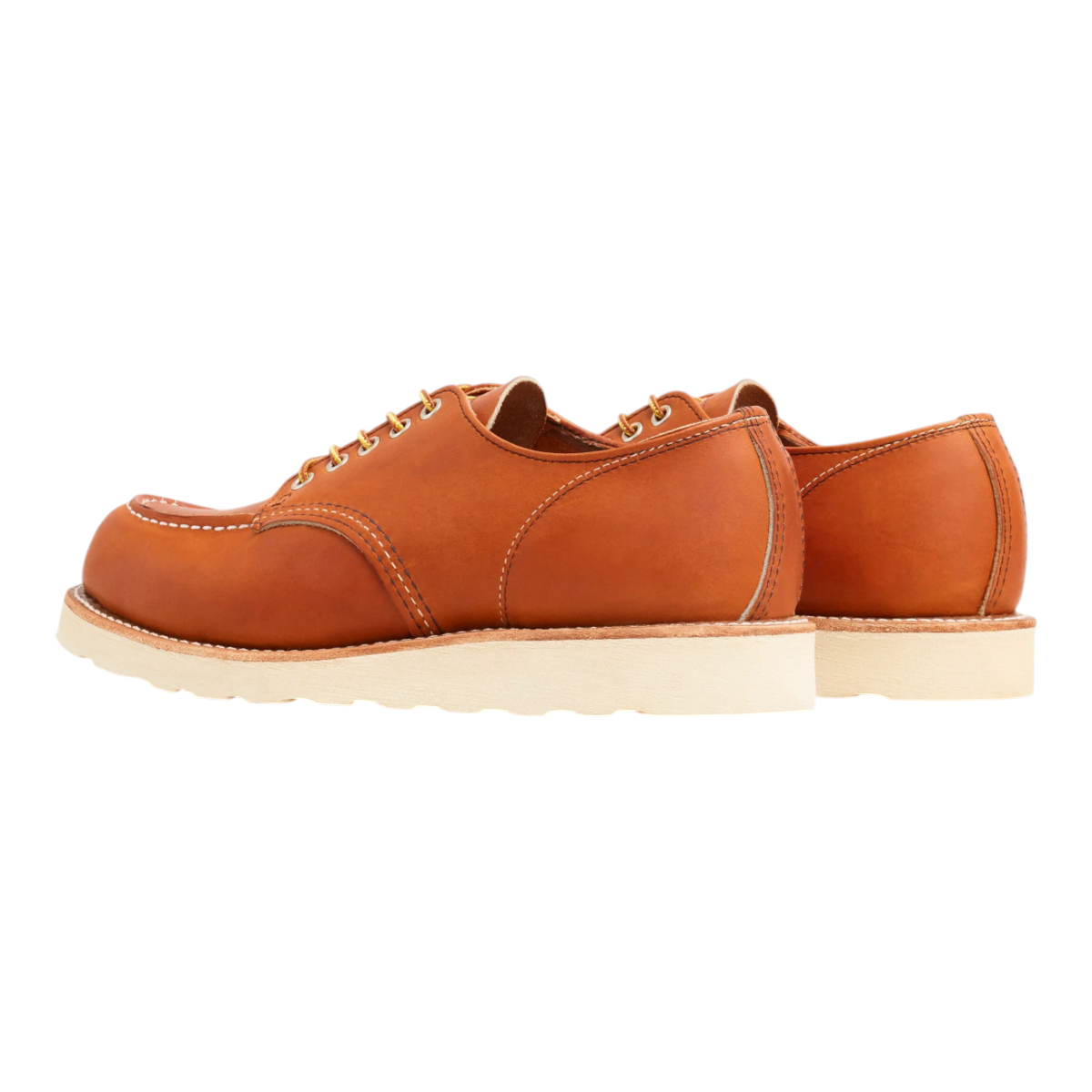 MILWORKS Shop Moc Oxford in Oro Legacy leather featuring a classic moc toe, white Traction Tred sole, and triple stitching